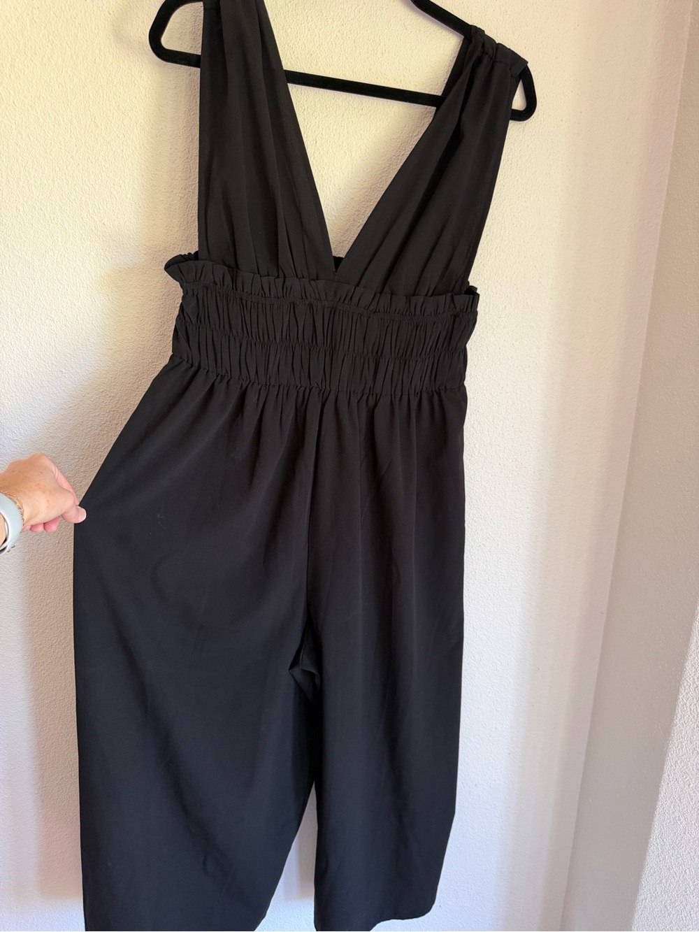 ASOS Black V-Neck Smocked-Waist Jumpsuit